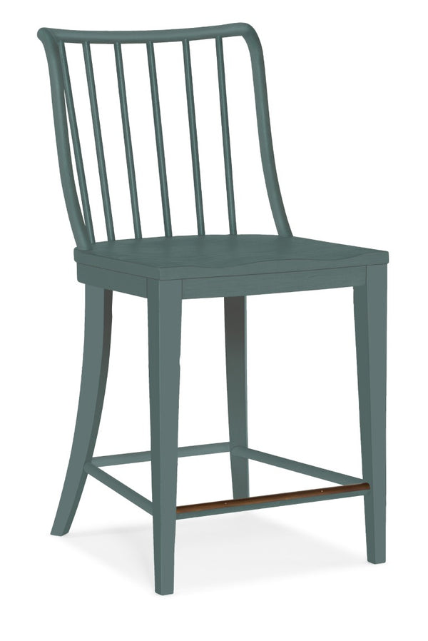 Hooker Furniture Serenity Beech Wood Counter Chair With Spindle Back, Seaspray Brush Finish, Coastal Comfort & Durability Blues 6350-75350-46