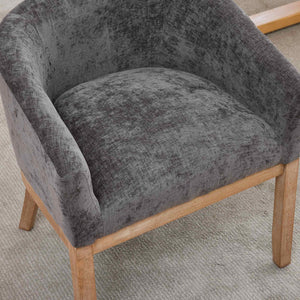 English Elm Mid Century Barrel Accent Chair Chenille Upholstery Rubberwood Legs Dining Room Gray W1143P449341