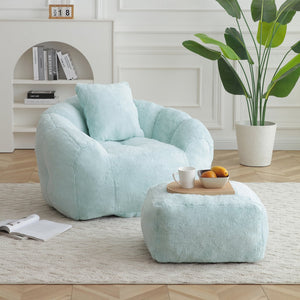 English Elm Giant Foam-Filled Bean Bag Chair with Footstool, Shell-Shaped Faux Fur Sofa for Gaming Reading уют Light Blue W2677P306795