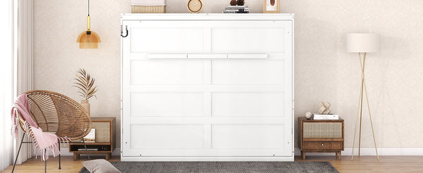 English Elm Queen Murphy Wall Bed with Dual Piston Mechanism Space Saving Mdf Cabinet Frame White LP000665AAK-2