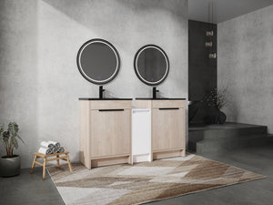English Elm 60 Inch Freestanding Bathroom Vanity With Black Ceramic Sink, Soft-Close Doors & Storage Solutions W999S00317