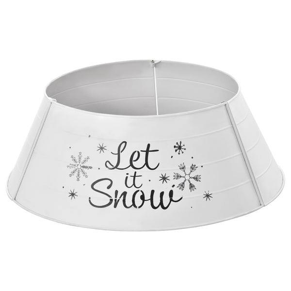 English Elm HOMCOM Steel Christmas Tree Collar Ring Skirt Cover for 7.5ft Trees, Durable Powder-Coated Guard, 26" x 9" White W2225P229115
