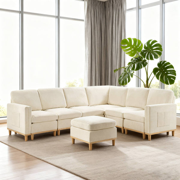 English Elm Modern Modular Sectional Sofa Plush Fabric Upholstery Reconfigurable Living Room Seating Beige+White W2085S00111