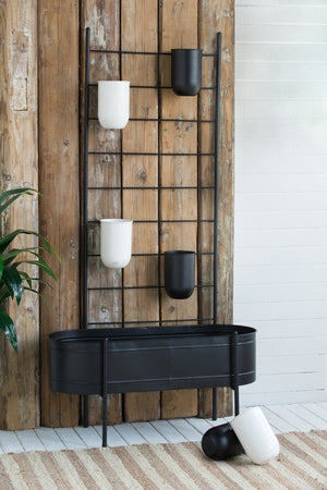 English Elm 32x14x60" Matte Black Iron Ladder Plant Stand with Bucket Planters for Indoor Outdoor W2078P499969