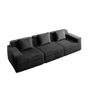 English Elm Modular 3-Seat Boneless Sofa - Cloud-Like Comfort, Plush Corduroy, Modern Design With Throw Pillows W3041S00324