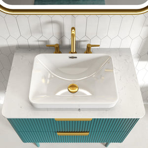 English Elm BB12-18-101, Integrated White Ceramic Basin Glossy Drop-In Sink Easy-Clean Rounded Edges Stylish Durability W1865P279822