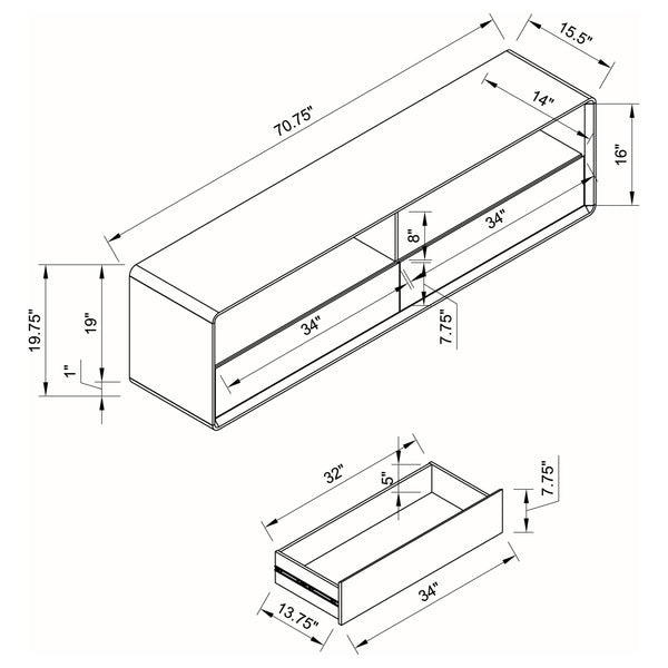 English Elm Cordova Glossy White Low Profile Tv Stand with Dual Drawers for Modern Living Rooms B062P441136