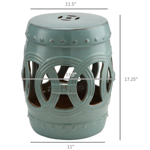 English Elm Outsunny 14" X 17" Antique Blue Ceramic Garden Stool - Elegant Double-Coin Design For Home & Patio W2225P174081-GIGA