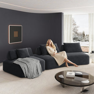 English Elm 139" Modern Oversized Modular Sectional Sofa Set - Fluffy Chenille Upholstery, Deep Seats, Removable Backrests, Plush Pillows, No Assembly Required DARK GREY W3219S00002