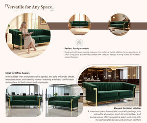 English Elm FX-P81-RG2 Black Velvet Chesterfield Sofa with Gold L Legs, Channel Tufted 3-Seater for Glam Rooms W576S00089