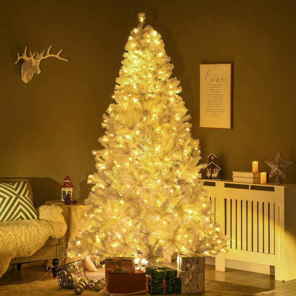 English Elm Homcom 7.5Ft Prelit White Christmas Tree With 500 Led Lights, 1518 Branches, Easy Setup & Storage W2225P217082