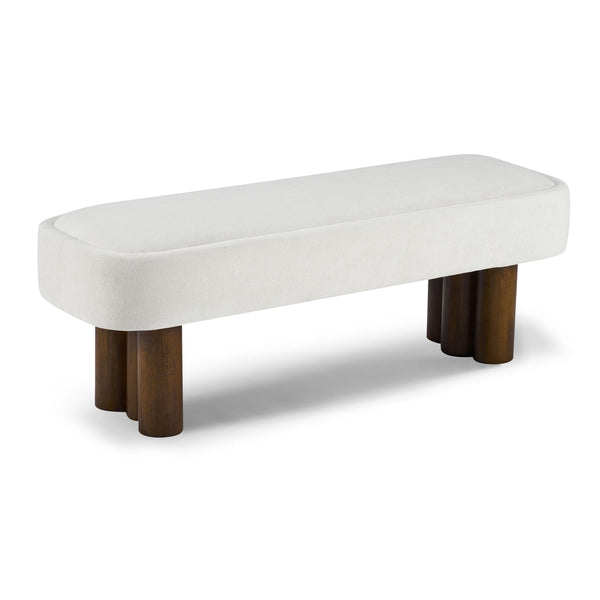 English Elm Indoor Boucle Upholstered Bench with Walnut Legs Textured Khaki Dining Seating Beige,Walnut N779P390675B