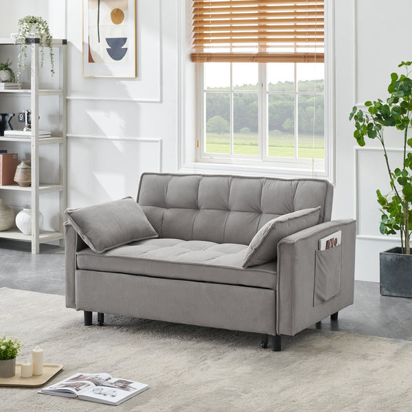 English Elm 54.30-inch Modern Two-Seat Sofa Bed with Pull-Out, Solid Wood Frame, Sponge Cushions, 500lb Capacity Gray W1658P176558