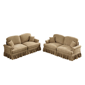 English Elm Classic Modular Sofa Set - 2-Piece Living Room Couch With Flared Arms & Ruffled Skirts, Light Coffee W3041S00243
