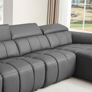 English Elm 4 Seats Modern Wall-Hugger Reclining Sofa – Genuine Leather L-Shaped Couch With Usb & Comfort Features W2582S00178