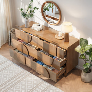 English Elm Modern Fluted 6 Drawer Dresser with Solid Wood Legs Japandi Chest for Bedroom Natural N739S0000013W