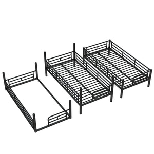 English Elm Twin Triple Metal Bunk Bed Matte Powder Coated Frame with Full Safety Guardrails Black W1580S00578