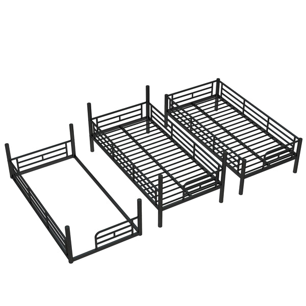 English Elm Twin Triple Metal Bunk Bed Matte Powder Coated Frame with Full Safety Guardrails Black W1580S00578