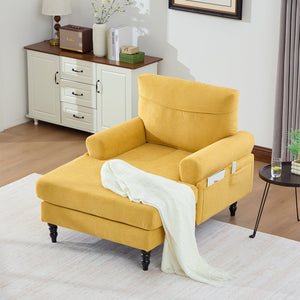 English Elm Modern Chenille Fabric Recliner Chaise Lounge Sofa with High-Resilience Foam, 550LB Capacity, Cozy Plush Backrest and Armrests for Living Room Relaxation Mustard yellow W395P371336