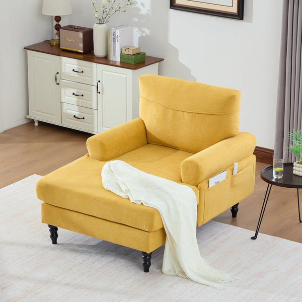 English Elm Modern Chenille Fabric Recliner Chaise Lounge Sofa with High-Resilience Foam, 550LB Capacity, Cozy Plush Backrest and Armrests for Living Room Relaxation Mustard yellow W395P371336