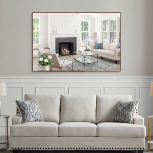 English Elm 60"X40" Oversized Modern Rectangle Mirror With Walnut Frame - Stylish Dual Orientation Wall Décor W708P297606