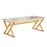 English Elm A Coffee Table Is Made Of Rock Slab Material, With A Natural and Smooth Marble Pattern On The Surface, Which Complements The Modern Design Of The Golden Metal Legs and Adds A Touch Of Fashion.47*23.6