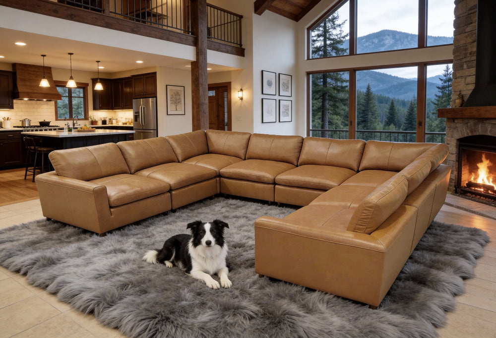 English Elm Leather Match Modular Sectional Sofa with Top Grain Upholstery for Open Living Rooms Ginger B2748S00166