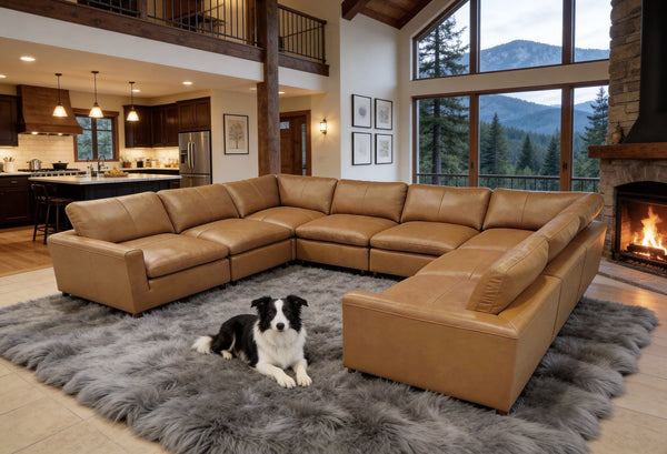 English Elm Leather Match Modular Sectional Sofa with Top Grain Upholstery for Open Living Rooms Ginger B2748S00166