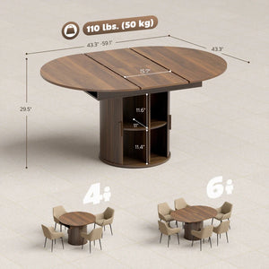 English Elm Stylish Extendable Round Pedestal Dining Table Walnut Finish Seats Six Small Space T3971P466697