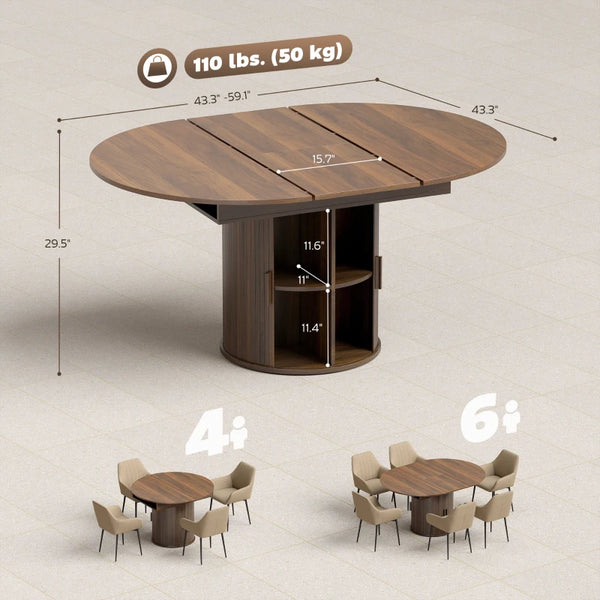 English Elm Stylish Extendable Round Pedestal Dining Table Walnut Finish Seats Six Small Space T3971P466697