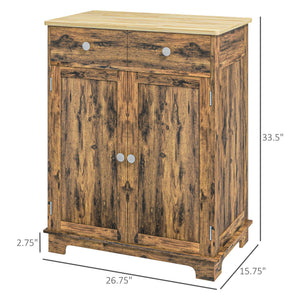 English Elm Homcom Rustic Brown Sideboard Rubberwood Top Buffet with Drawers Adjustable Shelf W2225P229311