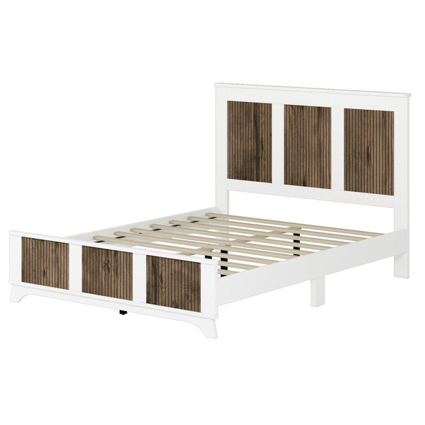 English Elm 4-Pieces Queen Platform Bed Set with Storage Nightstands & Dresser, Wooden Strip Accent, Modern Farmhouse Elegance White 52.17 L x 18.5 W x 11.81 H HL000191AAK