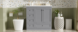 English Elm 36 Inch Shaker Bathroom Vanity with Resin Sink Four Soft Close Drawers Mdf Cabinet Gray N729P000028E