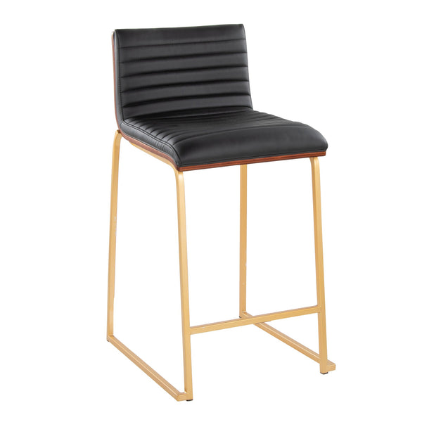 English Elm Mason Mara Set Of 2 Elegant Counter Stools In Gold Metal, Walnut Wood & Black Faux Leather Finish B202P222075