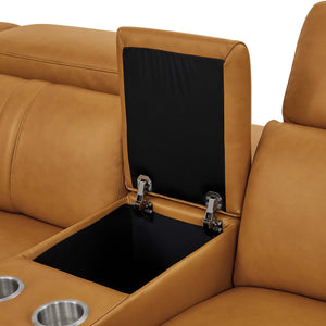English Elm Leather Match Modular Sectional Power Reclining Sofa with Console and Cup Holders Ginger B2748S00025