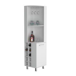 English Elm Corner Bar Cabinet with Ten Built-In Wine Slots, Cup Rack & Spacious Top Shelf for Entertaining White 44.88 L x 22.05 W x 4.72 H B097S00191