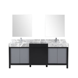 English Elm Black Double Bath Vanity 80" W With Grey Marble Top, Chrome Faucets & 30" Mirrors For Modern Style B2731S01162