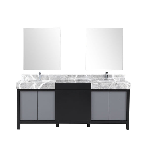 English Elm Black Double Bath Vanity 80" W With Grey Marble Top, Chrome Faucets & 30" Mirrors For Modern Style B2731S01162