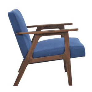 English Elm Modern Mid-Century Accent Chair Walnut Frame with Textured Linen Upholstery and Cushioned Seat Comfortfulness Blue 26.5 L x 23.5 W x 10 H B011P308029