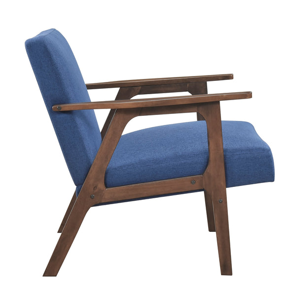 English Elm Modern Mid-Century Accent Chair Walnut Frame with Textured Linen Upholstery and Cushioned Seat Comfortfulness Blue 26.5 L x 23.5 W x 10 H B011P308029