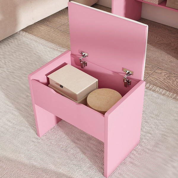 English Elm Vanity Desk with Led Mirror Power Station 3 Drawers Shelves and Makeup Stool W2700P342539