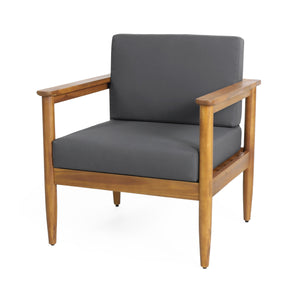 English Elm Christopher Knight Home® - GAVIN Acacia Club Chair Dark Grey with Water-Resistant Cushions, Slat Wood Design, 29"W x 27"D 67311.00DGRY