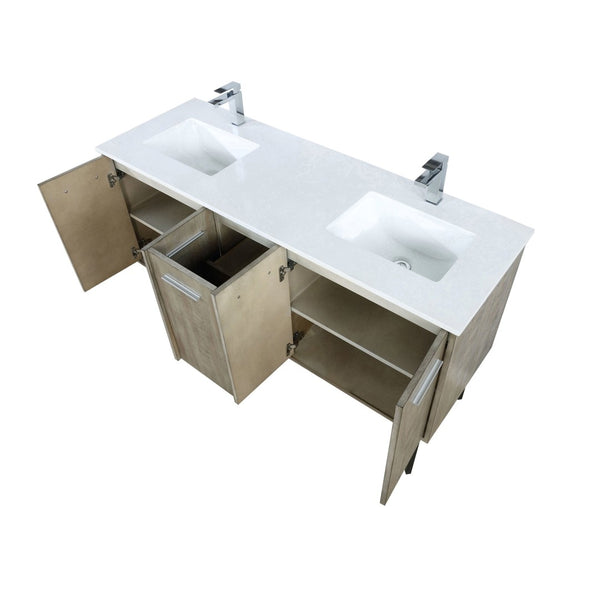 English Elm Rustic Acacia Double Bath Vanity: 60" W X 20" D, Durable Cultured Marble Top & Chrome Faucet Set B2731P259699-GIGA