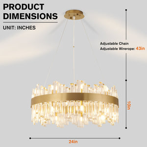 English Elm Modern Crystal 24" Gold Chandelier 18-Light Round Brass Fixture with Clear Crystals for Grand Rooms W2869P218650