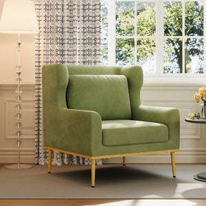 English Elm Modern Velvet Accent Chair Curved Arms Plush Cushion Upholstered Seat for Living Room Green N763P360686F