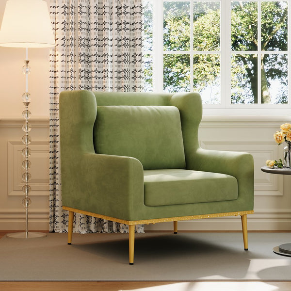 English Elm Modern Velvet Accent Chair Curved Arms Plush Cushion Upholstered Seat for Living Room Green N763P360686F