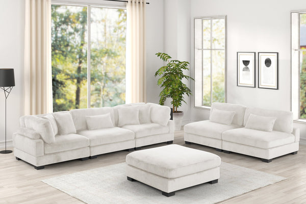 English Elm Bentley Modern Modular Sectional Sofa & Loveseat Configuration with Corduroy Fabric, Ottoman Seating Design Cream B009S02137