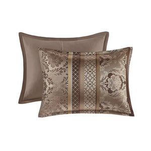 English Elm 7 Piece Jacquard Comforter Set In Rich Brown And Gold – Plush Textures, Decorative Pillows, Queen Size B03597000