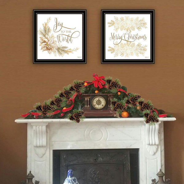 English Elm Trendy Gold Typography Merry Christmas Two Panel Black Framed Holiday Wall Art B067P256616