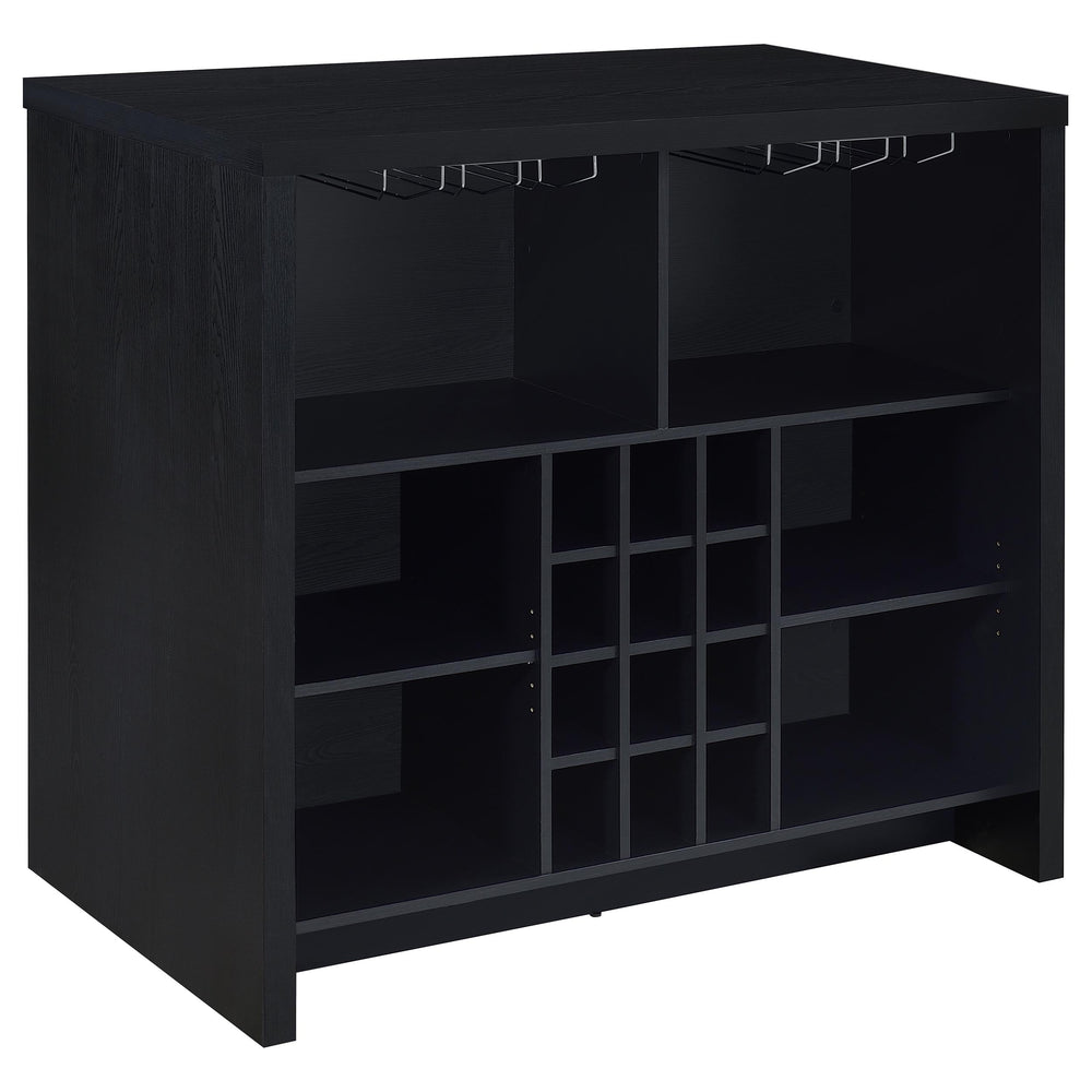 English Elm Irving Matte Black Freestanding Bar Cabinet with Wine Grid and Stemware Storage B062P451808